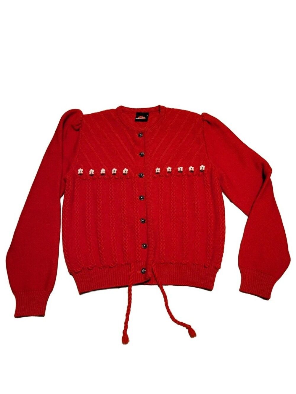Giesswein Pure New Wool Red Button Front Cardigan Daisy Embroidery Small